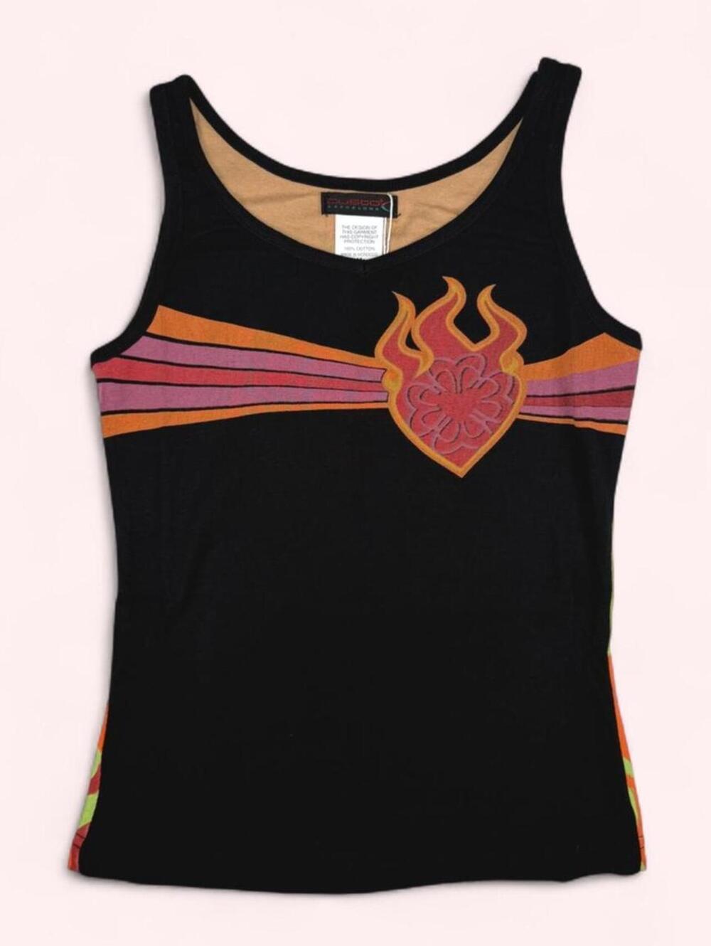 Custo Barcelona Y2K graphic black tank top with flame heart!